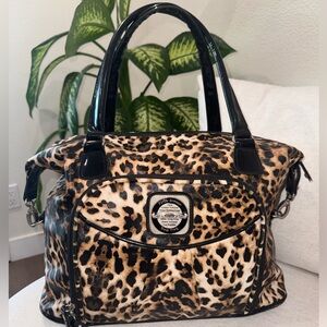 Kathy Van Zeeland Leopard Animal Print Duffle Travel Shoulder Weekender Purse XL